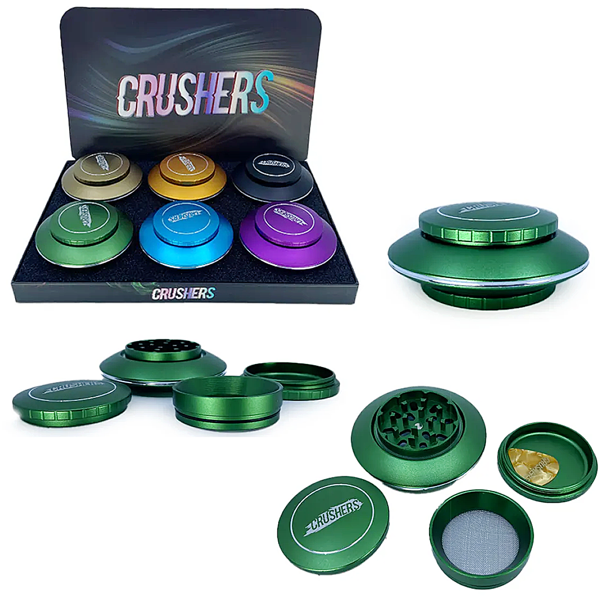 Crushers Spaceship Design Matte Metallic 2 Part Grinder | 63mm | (GR522) | Assorted Colors product image